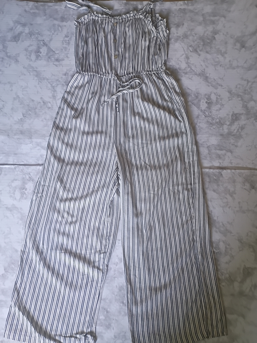 Lily Rose White Jumpsuit with Black Pinstripes